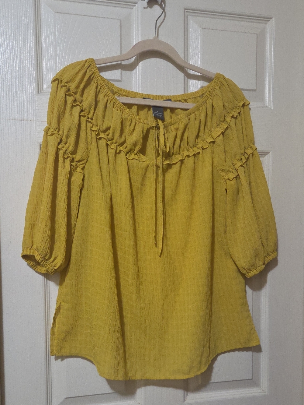 Women's Mustard Yellow Peasant Blouse - Lightweight Ruffle Top